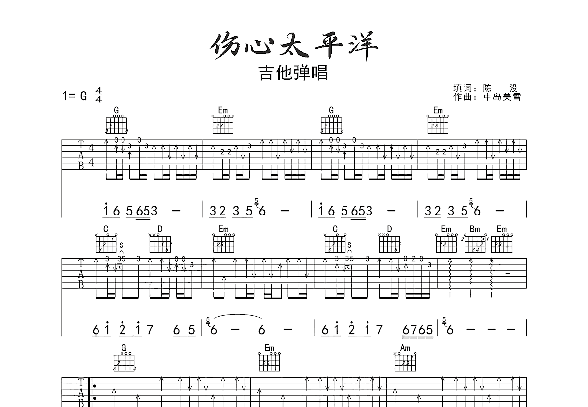 伤心太平洋吉他谱预览图