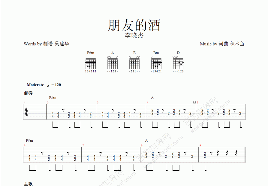 朋友的酒吉他谱预览图