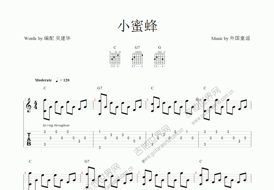 小蜜蜂吉他谱预览图