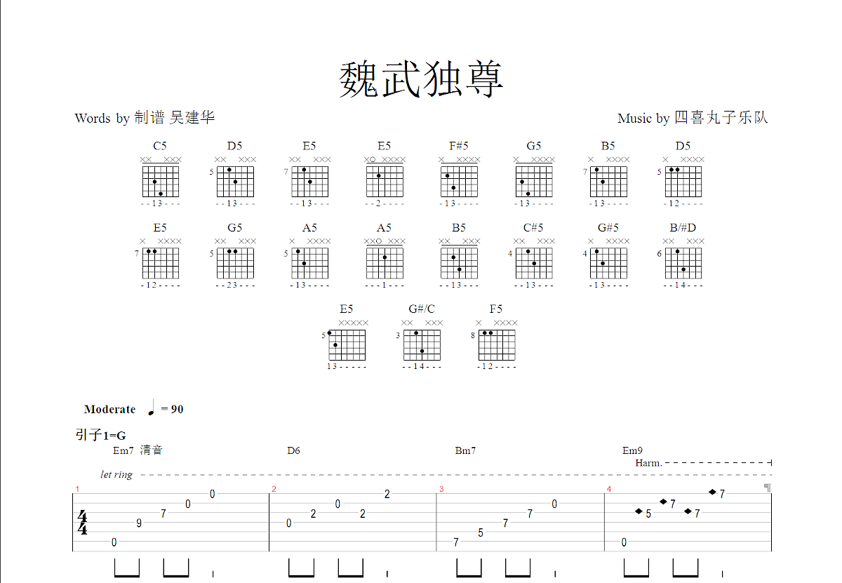 魏武独尊吉他谱预览图