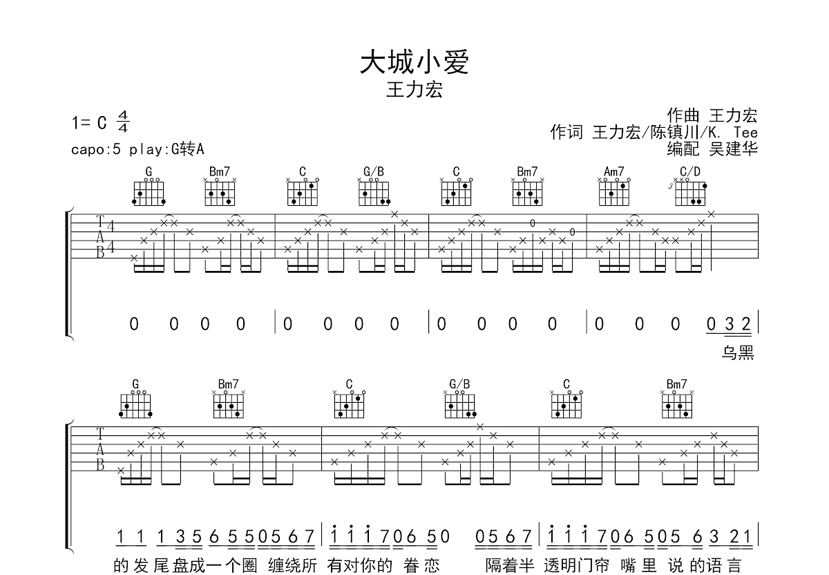 大城小爱吉他谱预览图