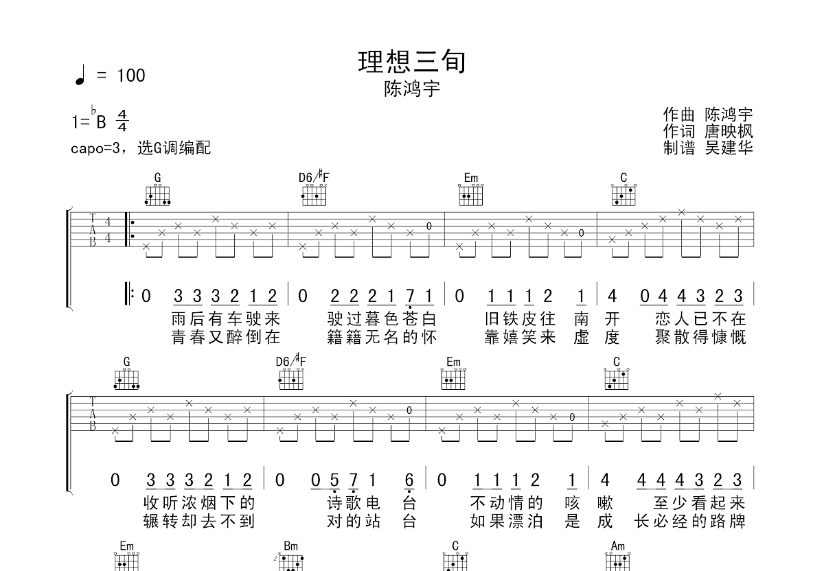 理想三旬吉他谱预览图