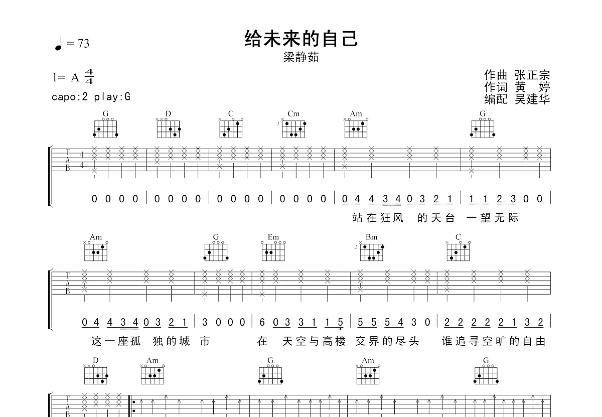 给未来的自己吉他谱预览图