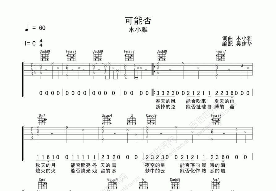 可能否吉他谱预览图