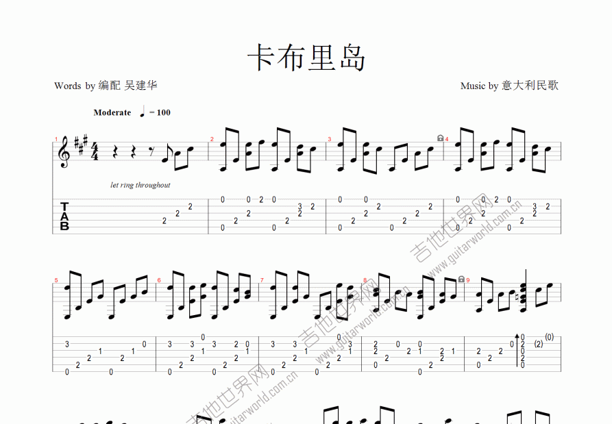 卡布里岛吉他谱预览图