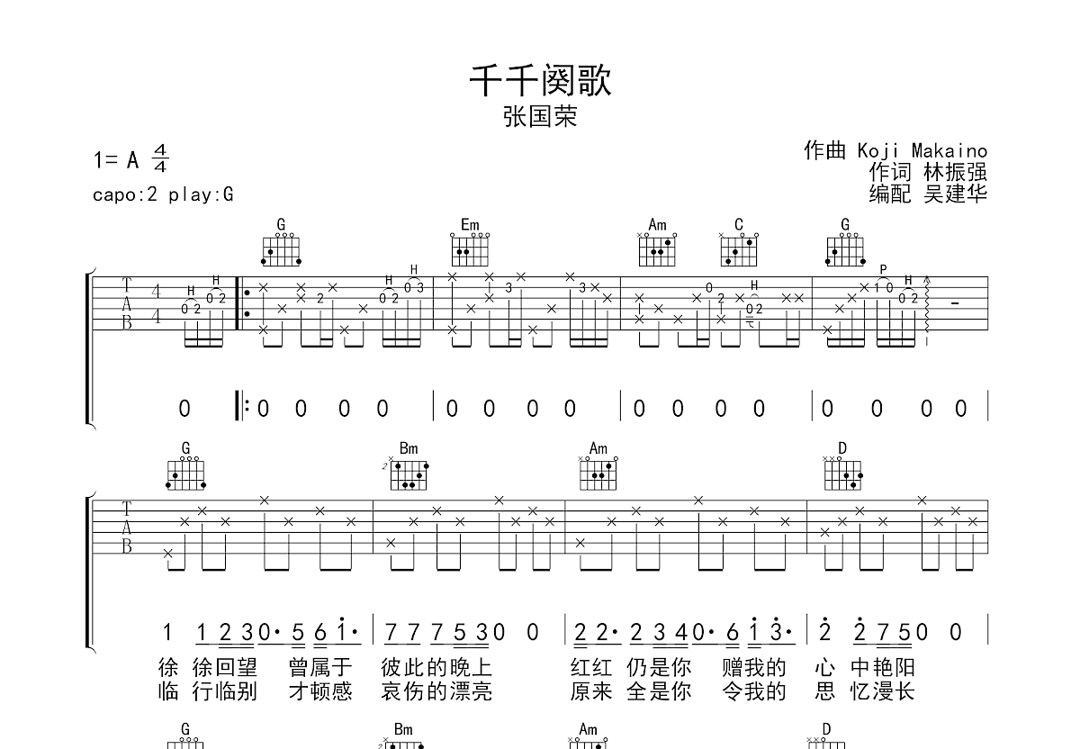 千千阕歌吉他谱预览图