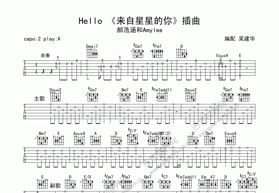 Hello吉他谱预览图