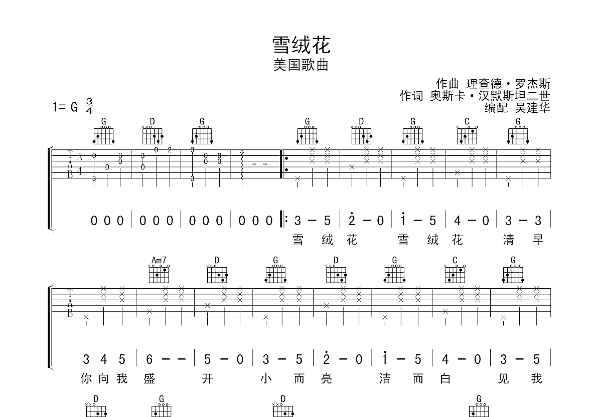 雪绒花吉他谱预览图