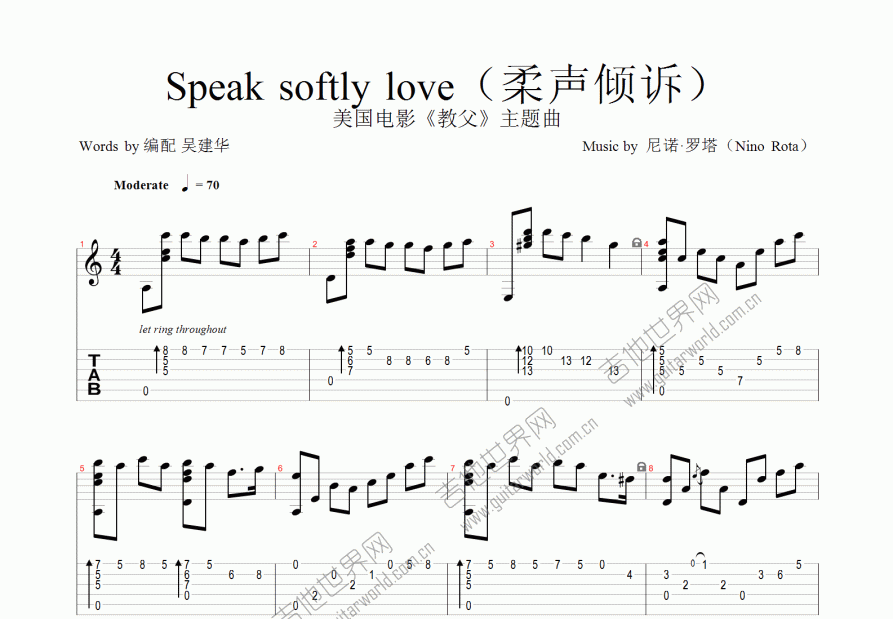 Speak softly love（柔声倾诉）吉他谱预览图