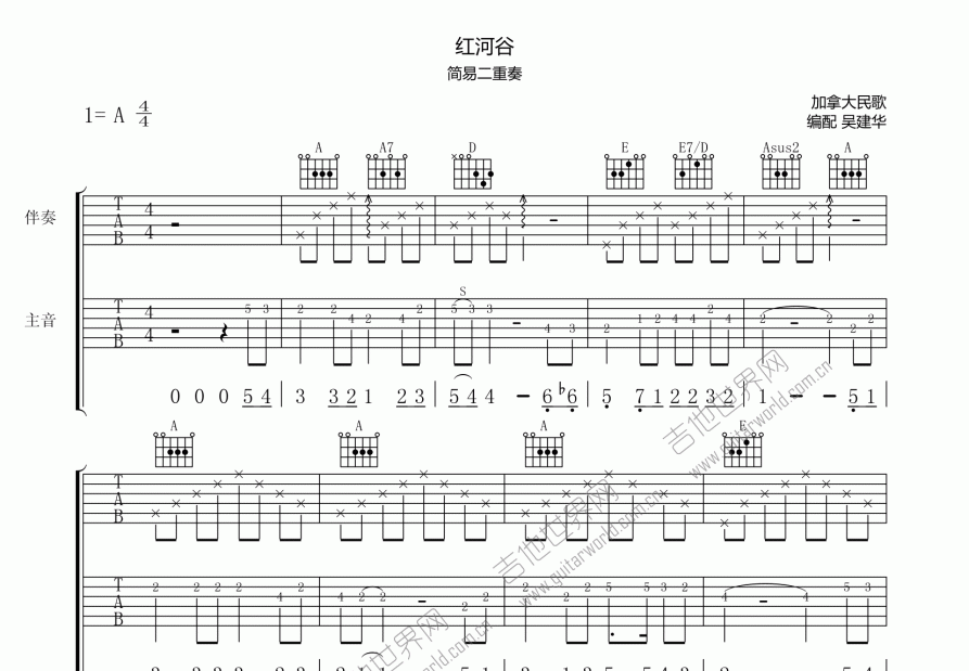 红河谷吉他谱预览图
