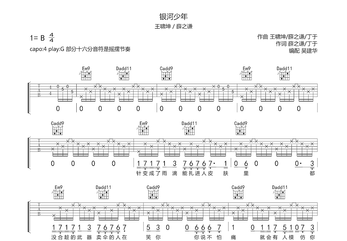 银河少年吉他谱预览图