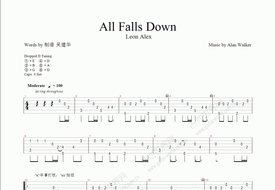 All Falls Down吉他谱预览图