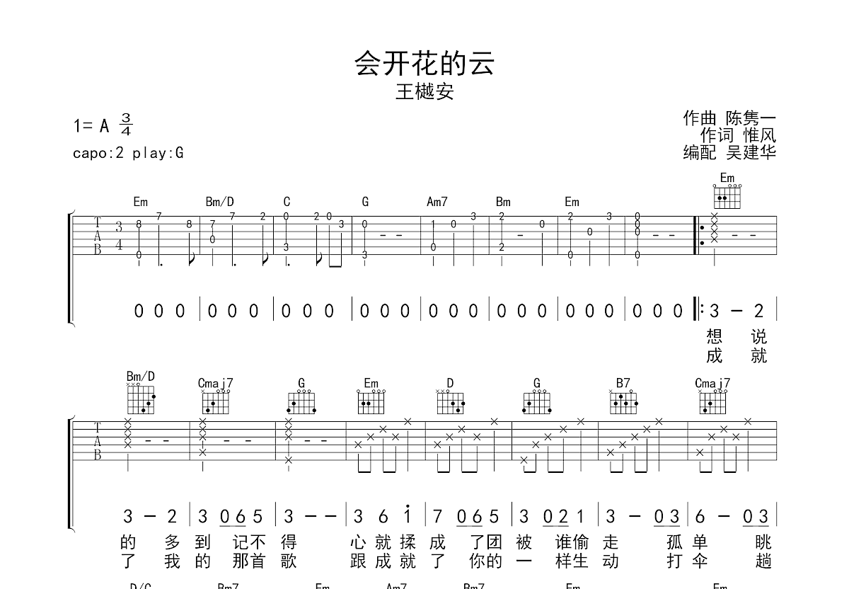 会开花的云吉他谱预览图