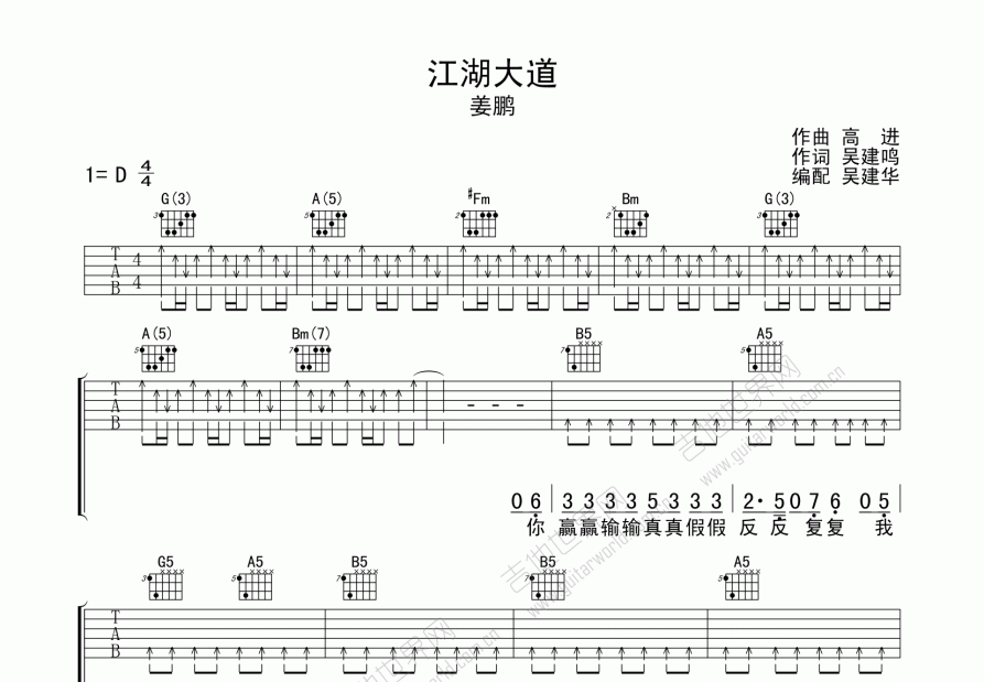 江湖大道吉他谱预览图