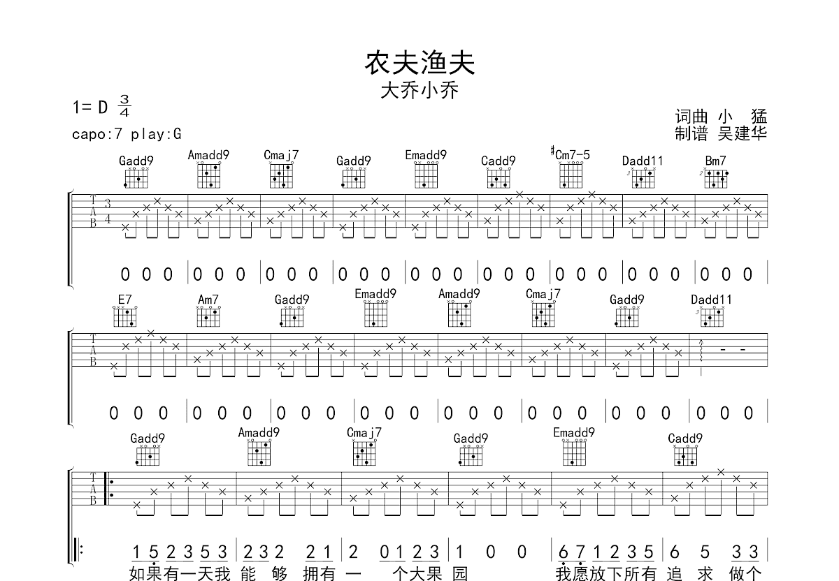 农夫渔夫吉他谱预览图