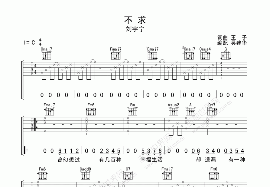 不求吉他谱预览图