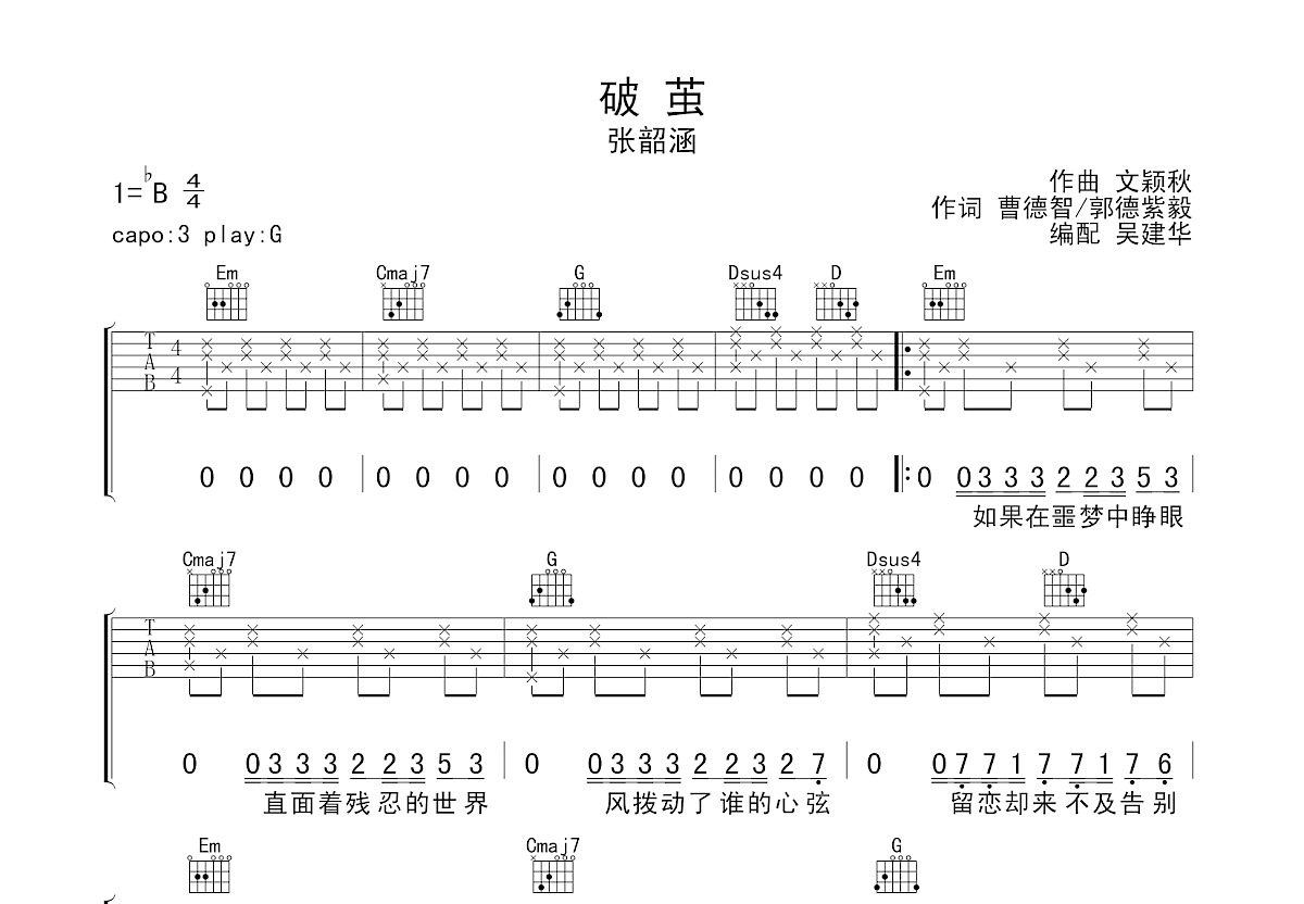 破茧吉他谱预览图