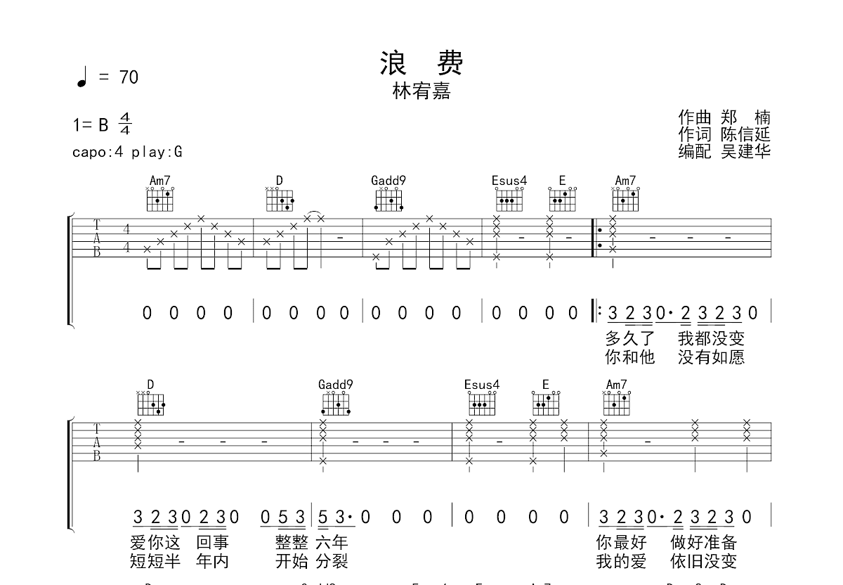 浪费吉他谱预览图