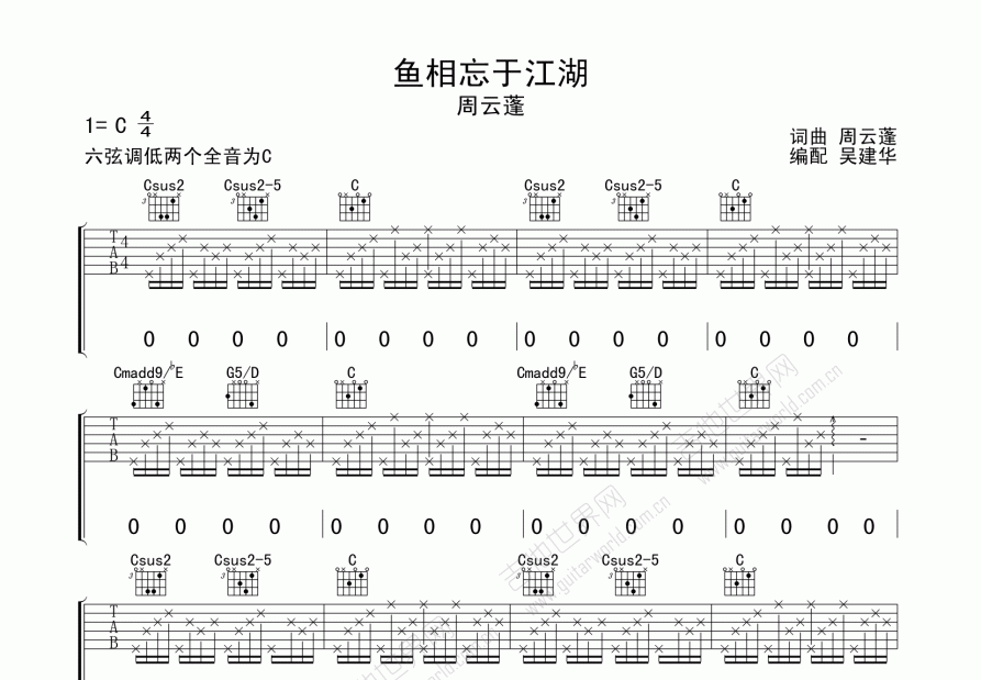 鱼相忘于江湖吉他谱预览图