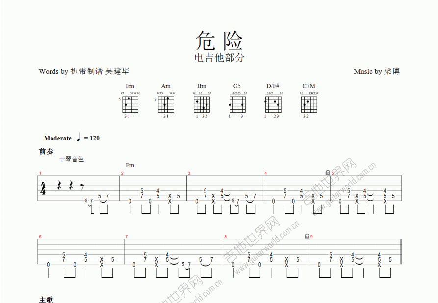 危险吉他谱预览图