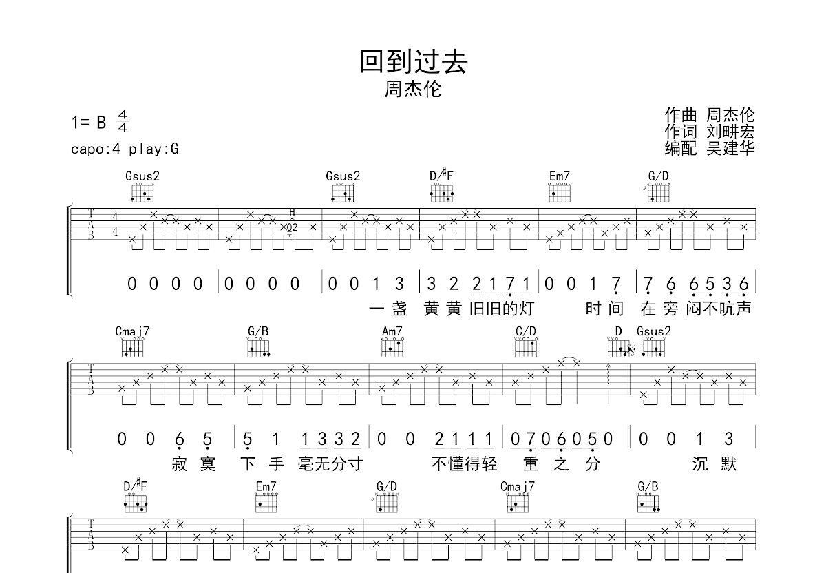 回到过去吉他谱预览图