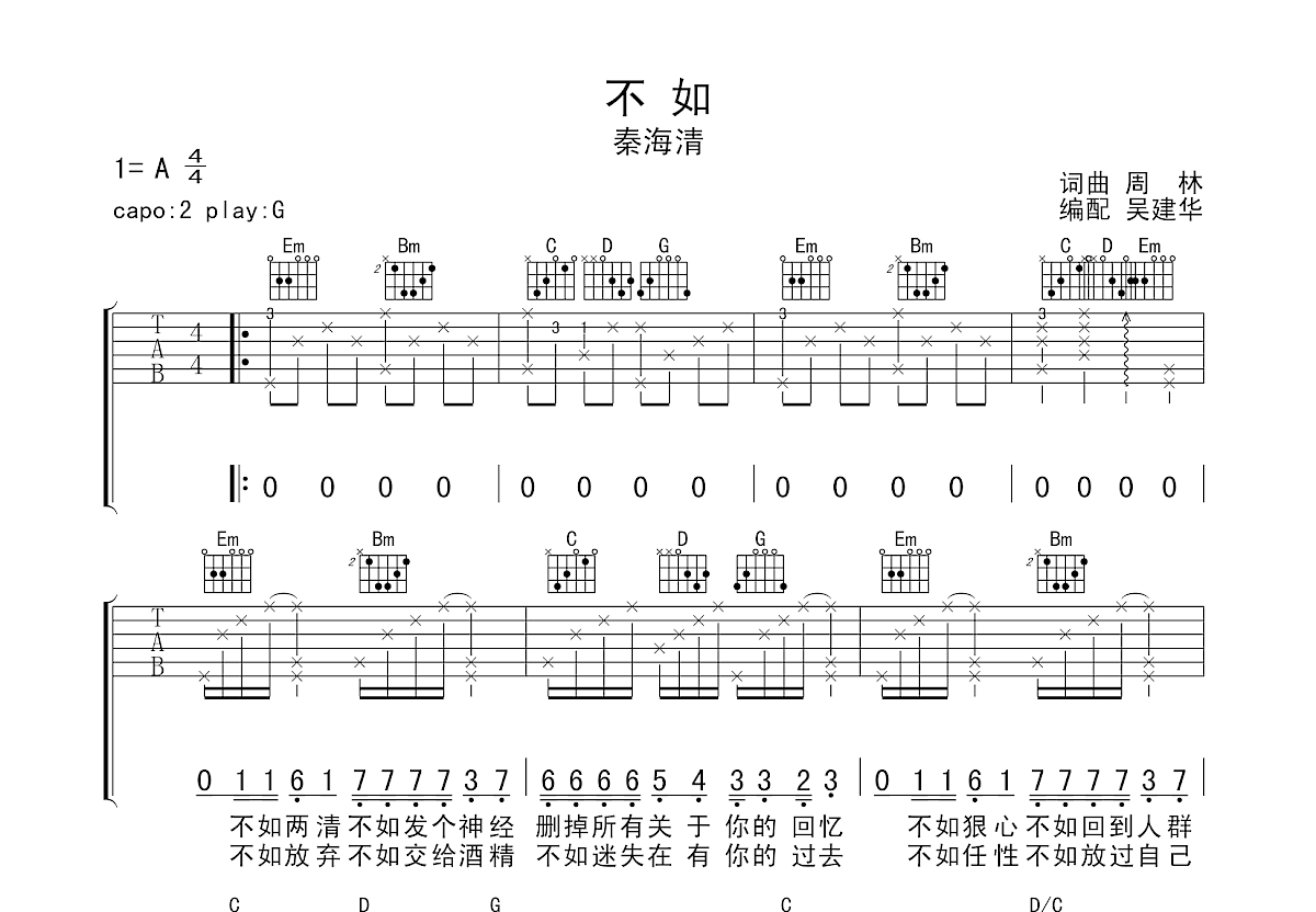 不如吉他谱预览图