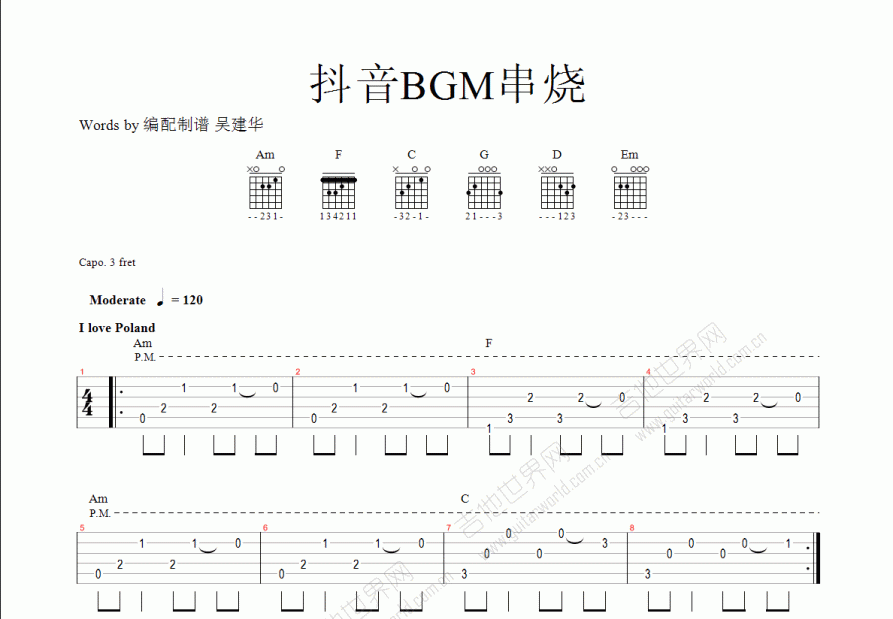 抖音BGM串烧吉他谱预览图