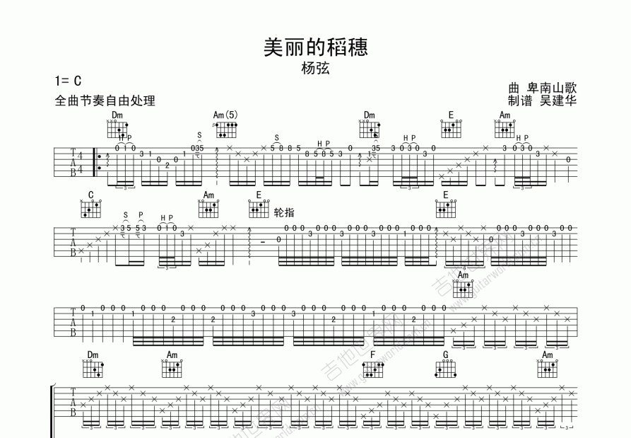 美丽的稻穗吉他谱预览图