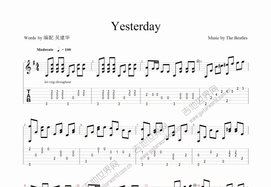 Yesterday吉他谱预览图
