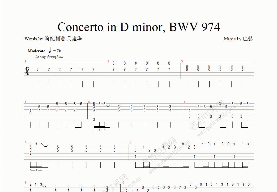 Concerto in D minor, BWV 974吉他谱预览图