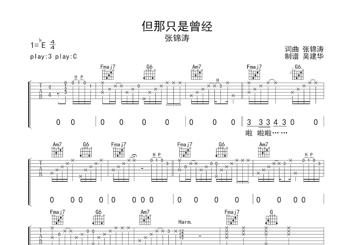 但那只是曾经吉他谱_张锦涛_C调弹唱