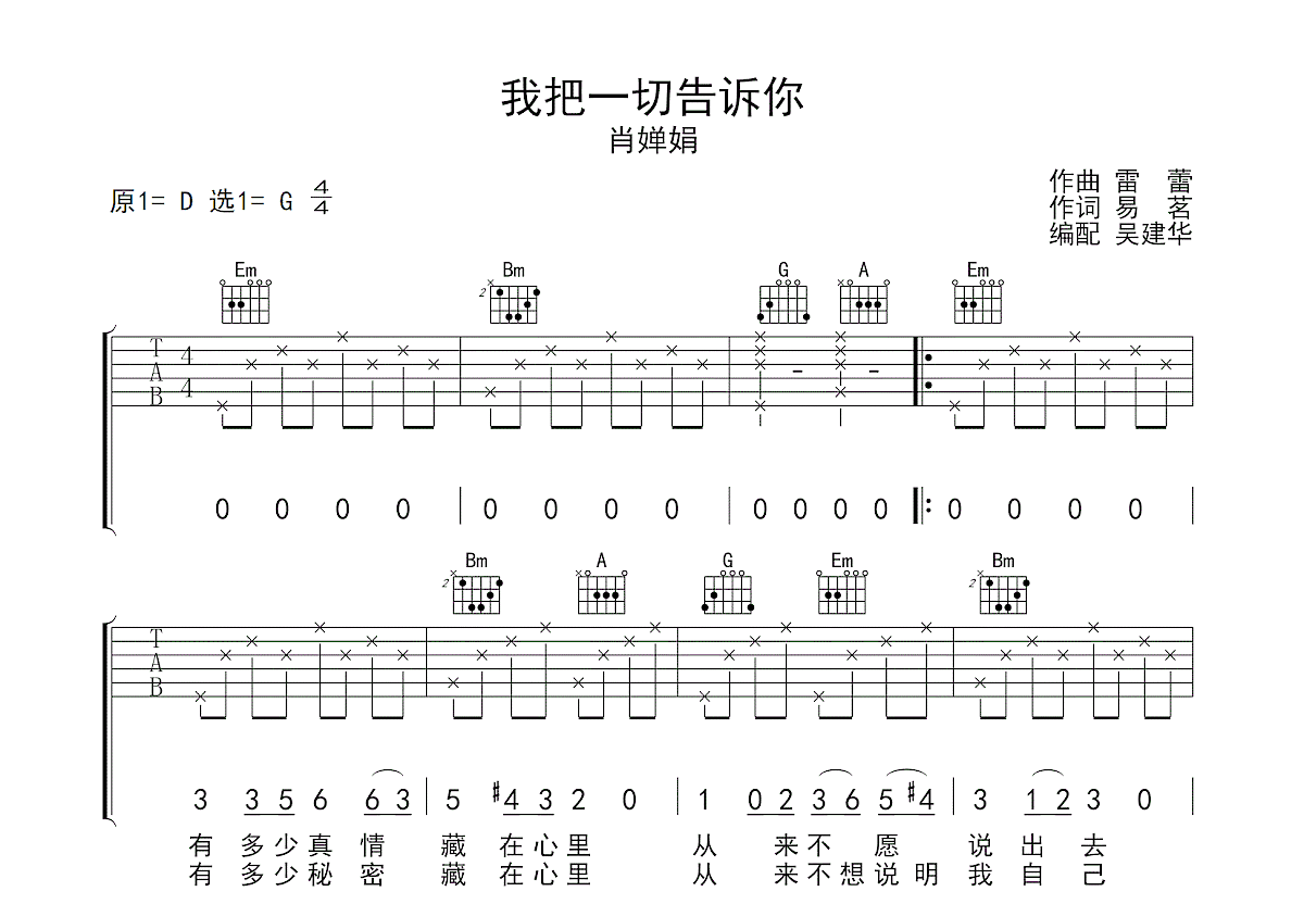 我把一切告诉你吉他谱_肖婵娟_G调弹唱