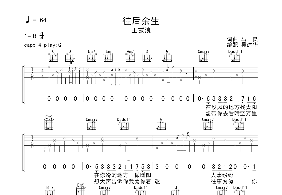 往后余生吉他谱预览图