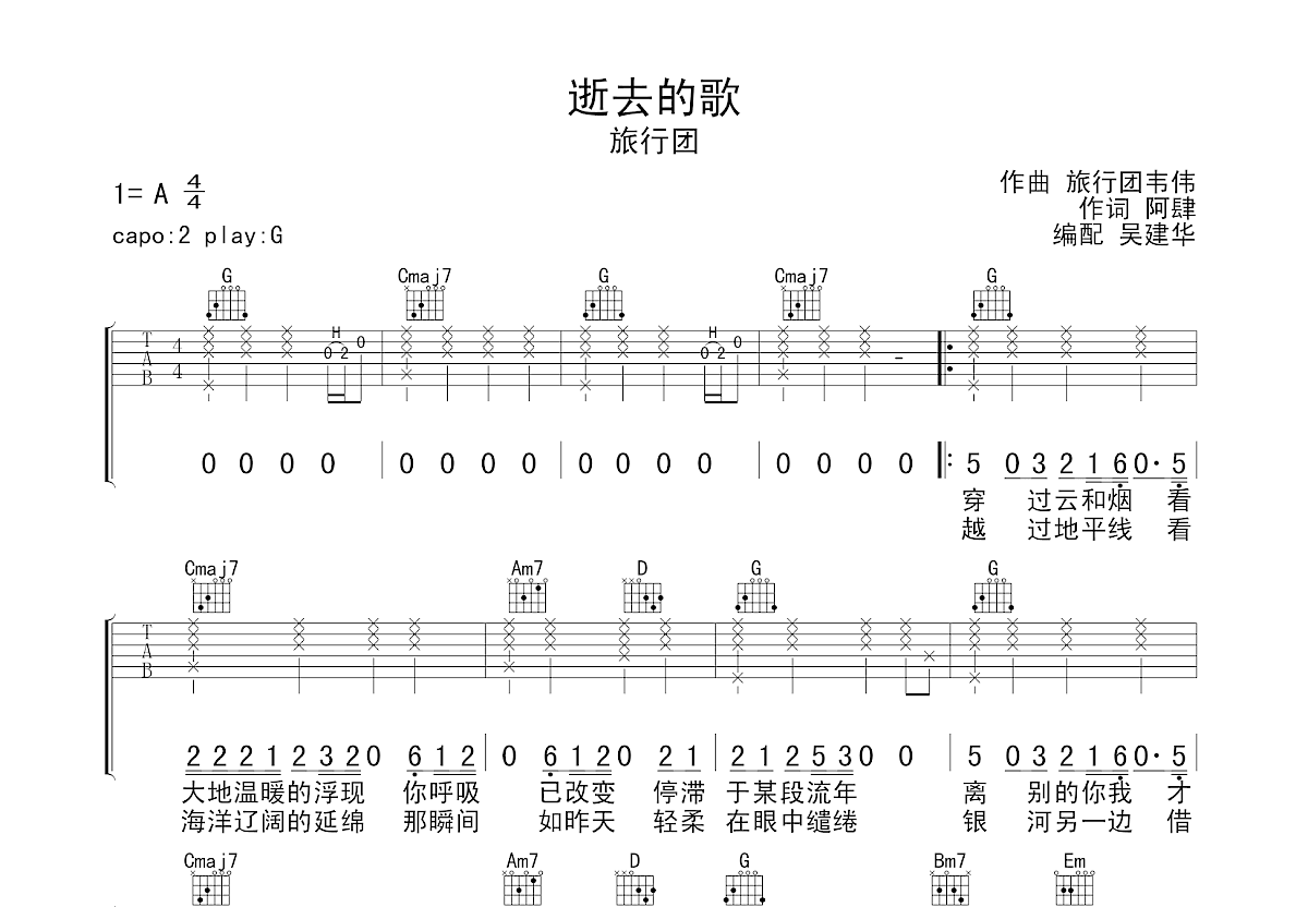 逝去的歌吉他谱预览图