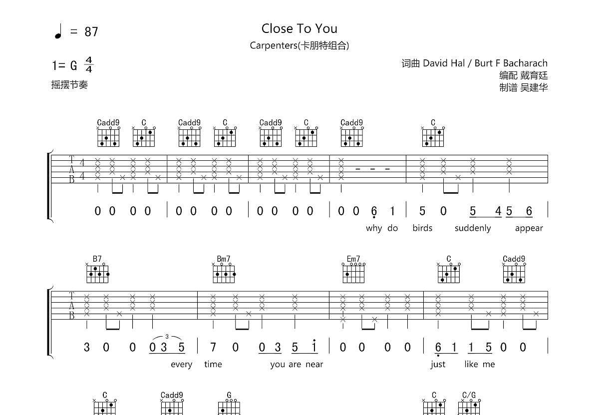 close to you吉他谱预览图