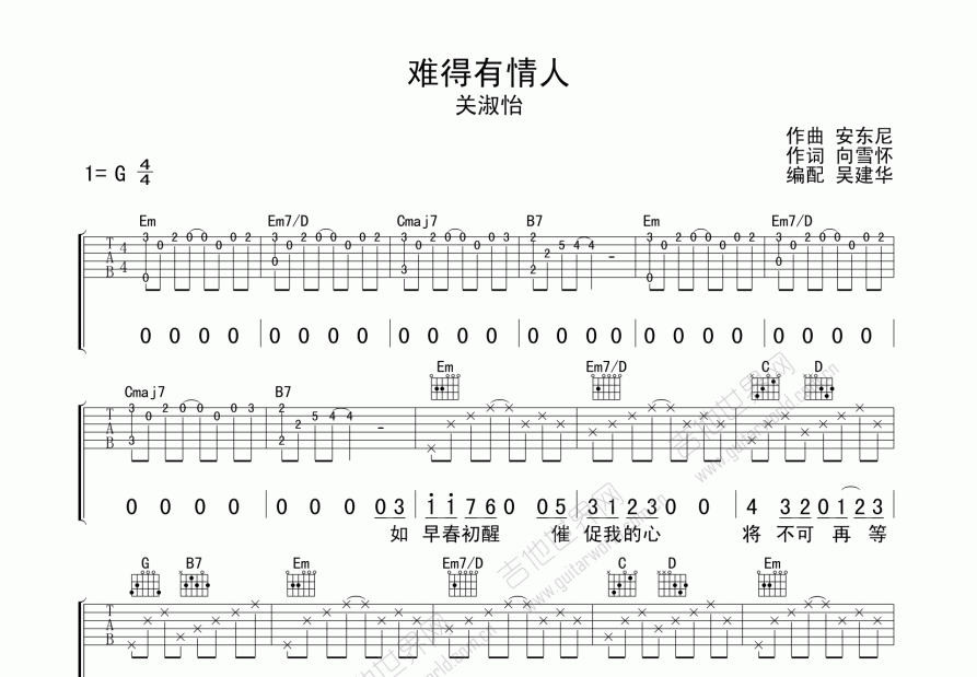 难得有情人吉他谱预览图