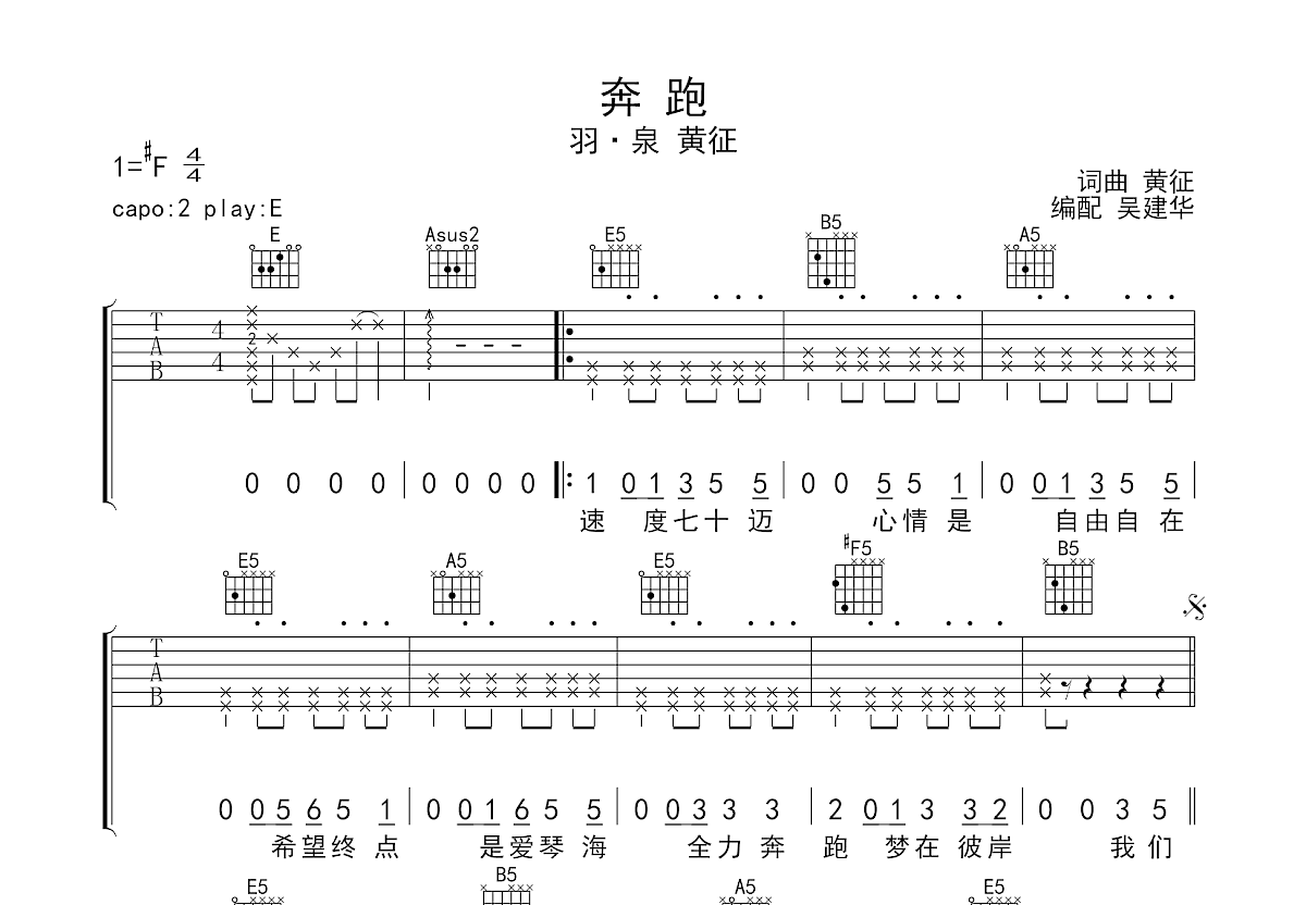 奔跑吉他谱预览图