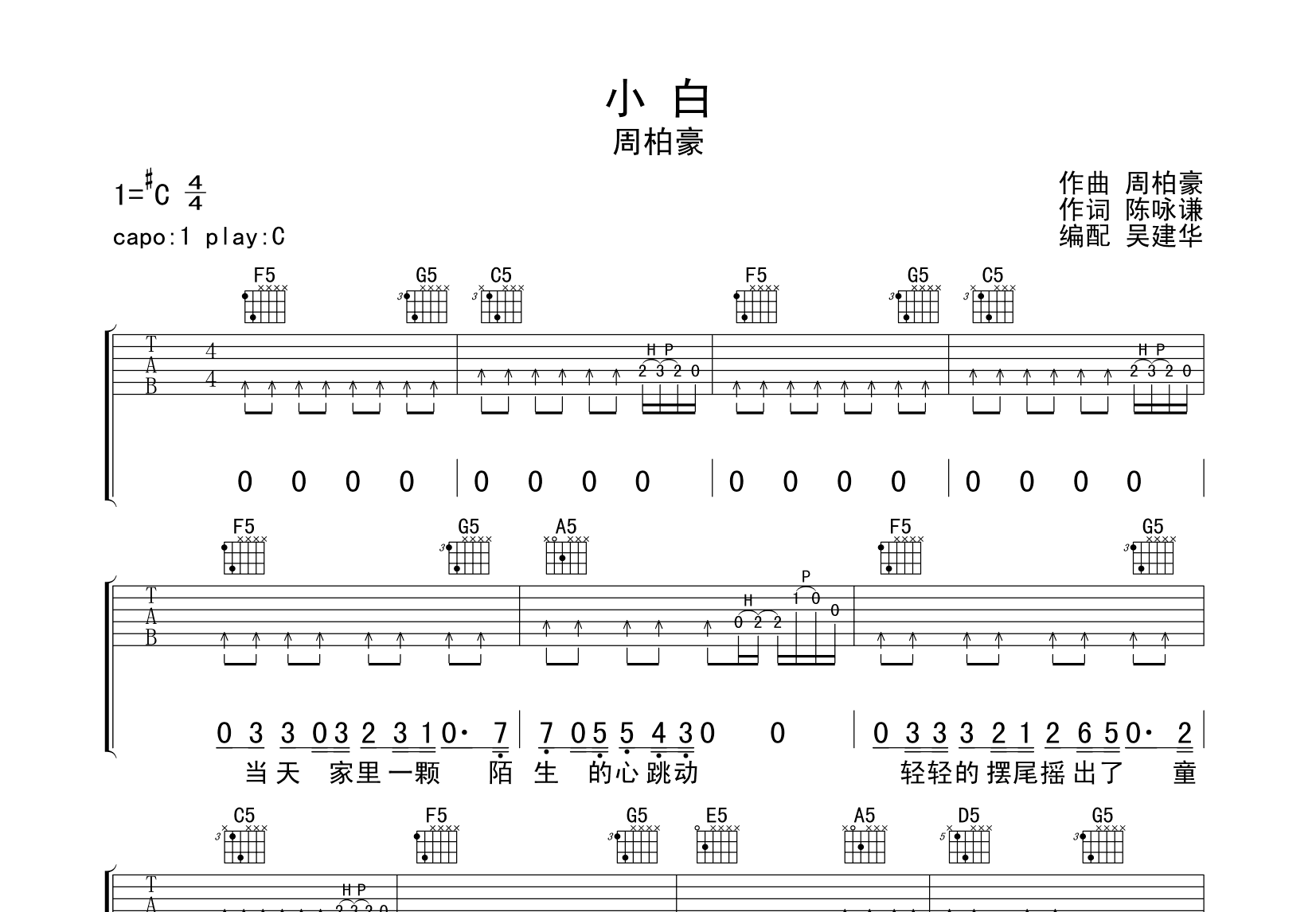 小白吉他谱预览图