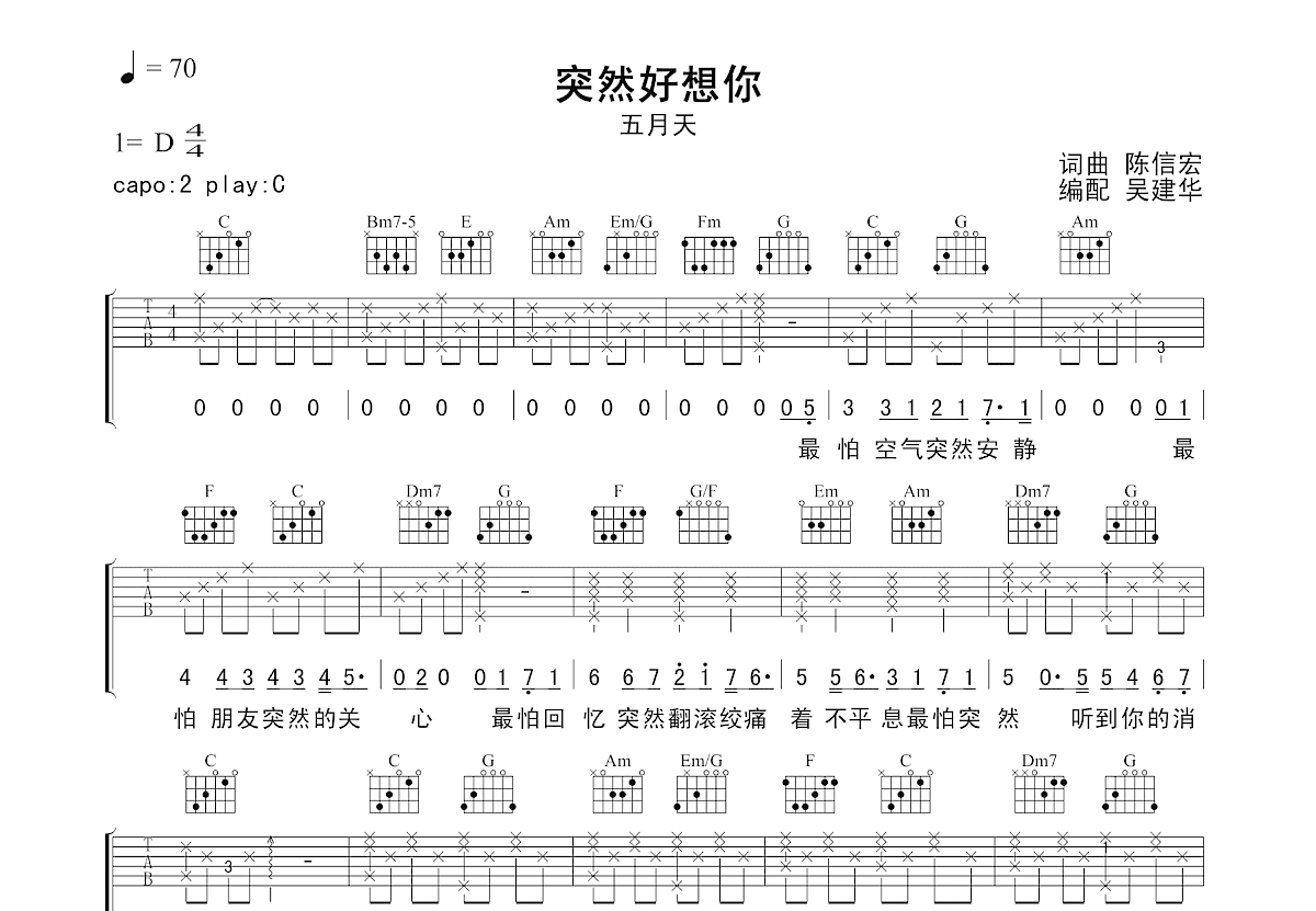 突然好想你吉他谱预览图