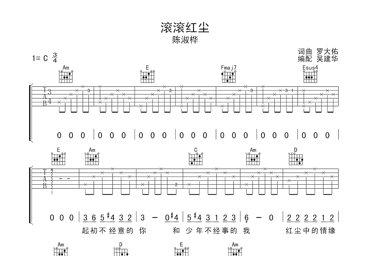 滚滚红尘吉他谱预览图