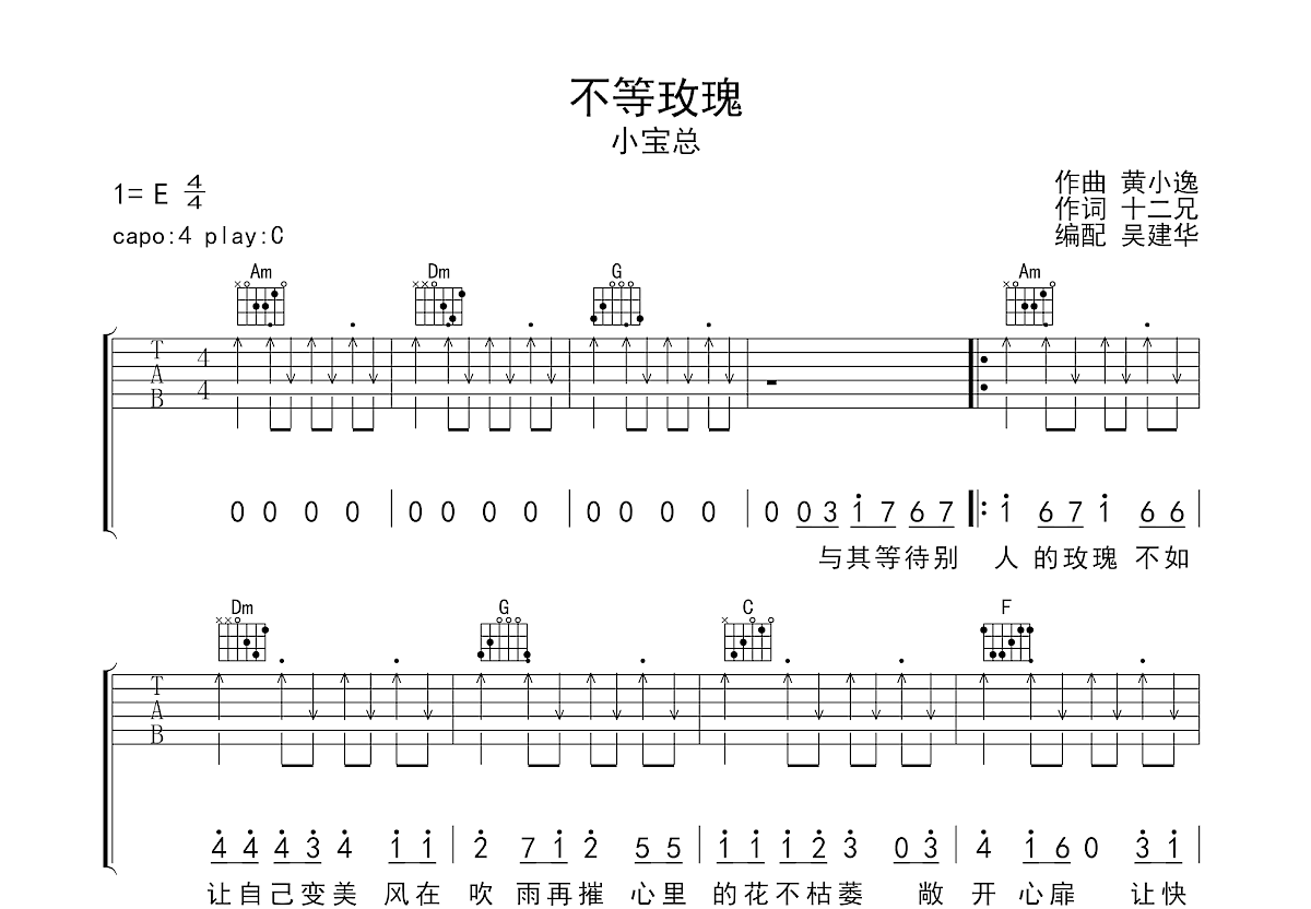 不等玫瑰吉他谱_小宝总_C调弹唱