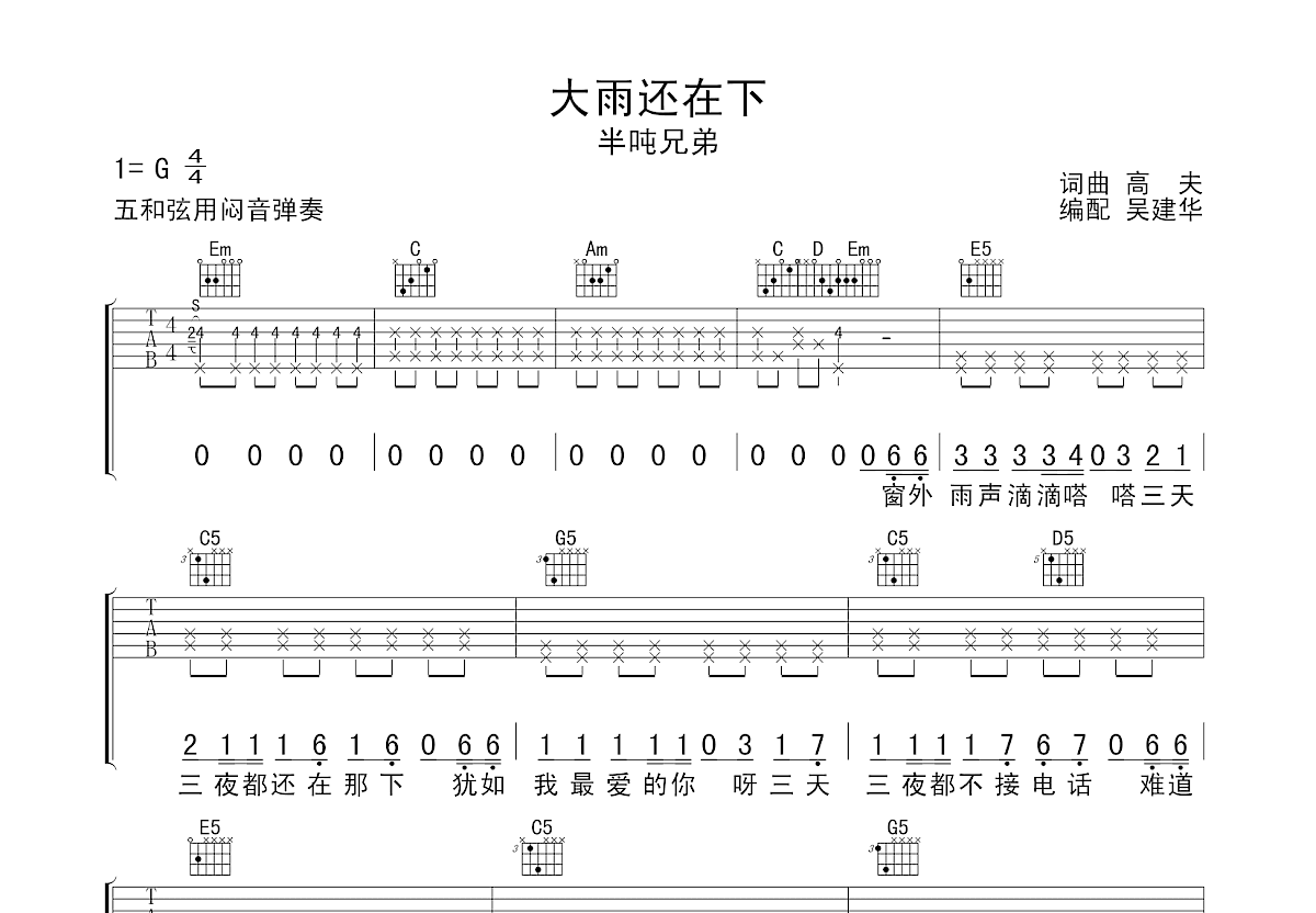 大雨还在下吉他谱预览图