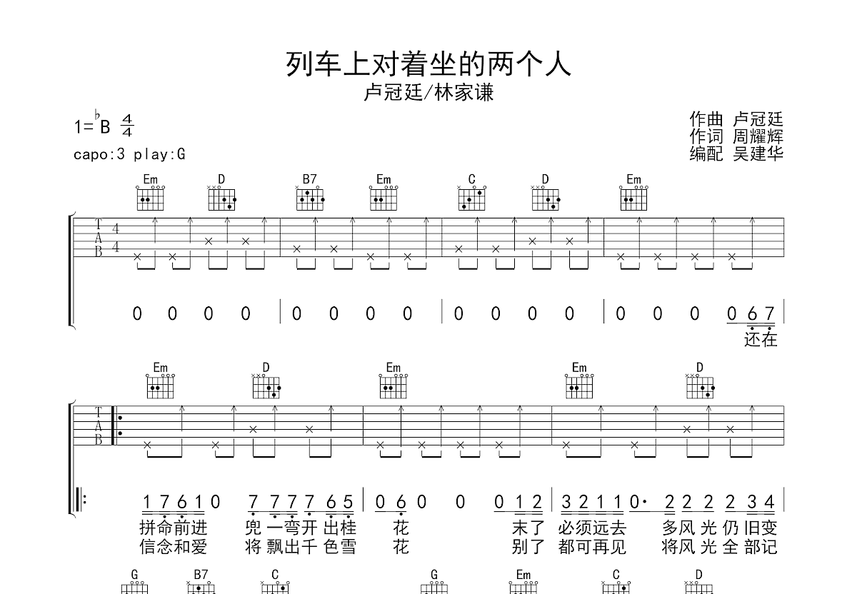 列车上对着坐的两个人吉他谱预览图