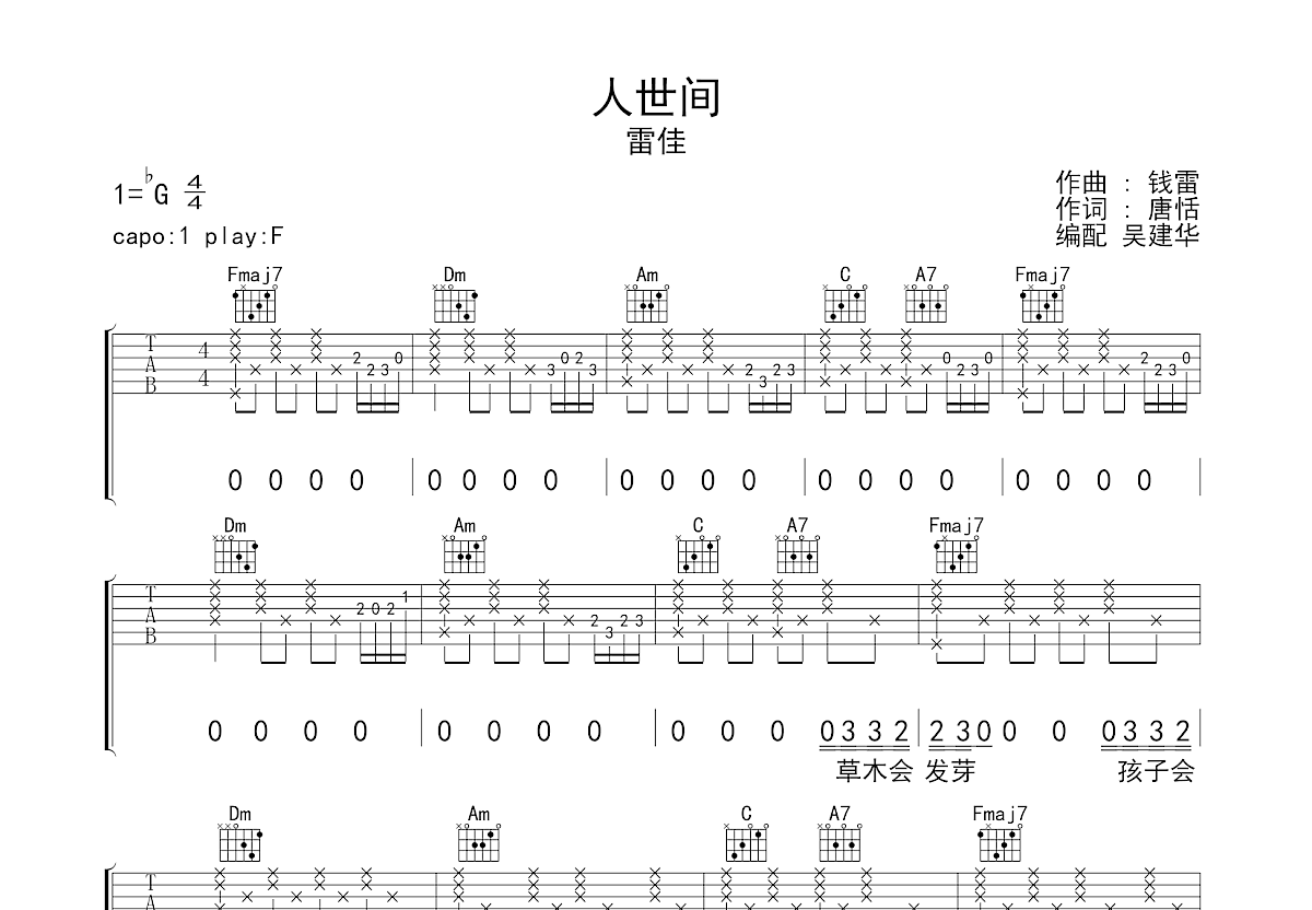 人世间吉他谱预览图