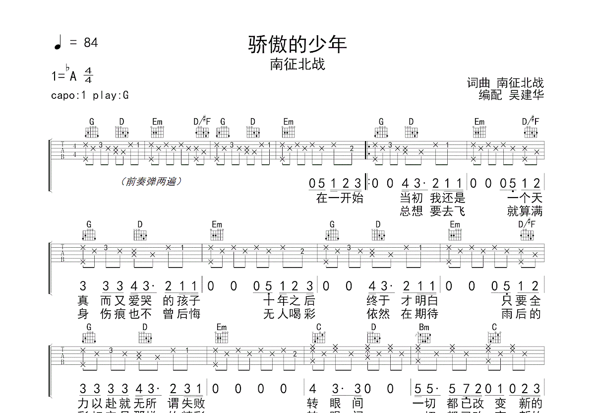 骄傲的少年吉他谱预览图