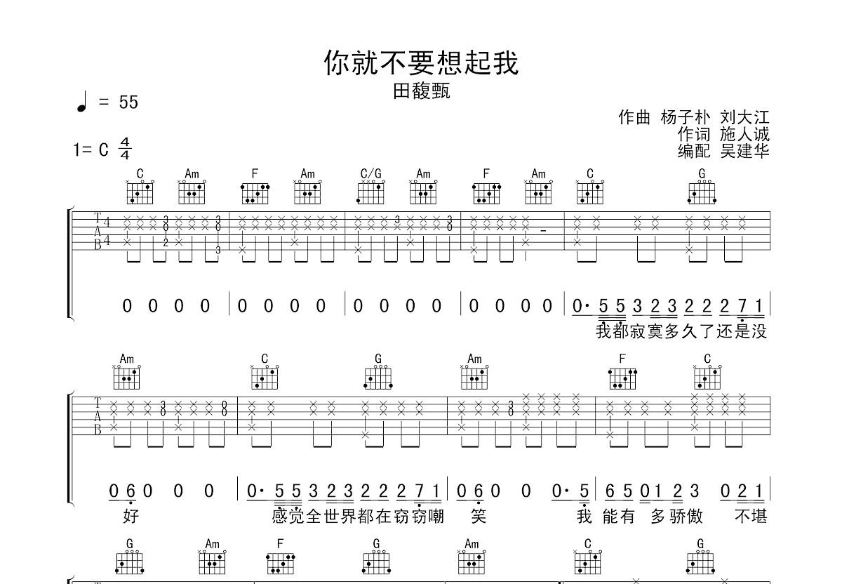 你就不要想起我吉他谱预览图