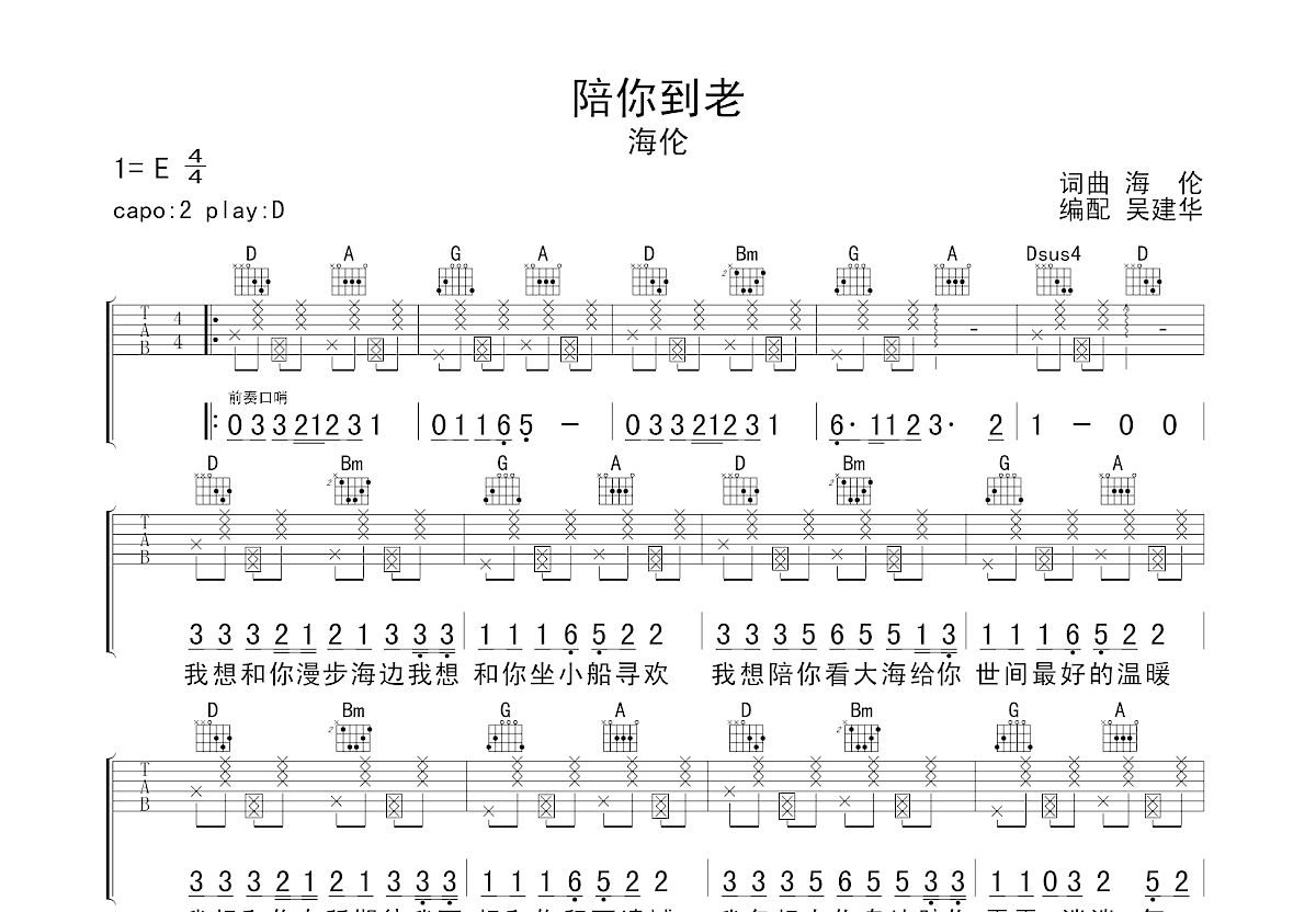 陪你到老吉他谱预览图