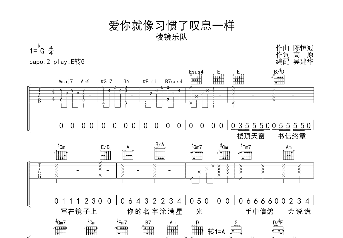 爱你就像习惯了叹息一样吉他谱预览图