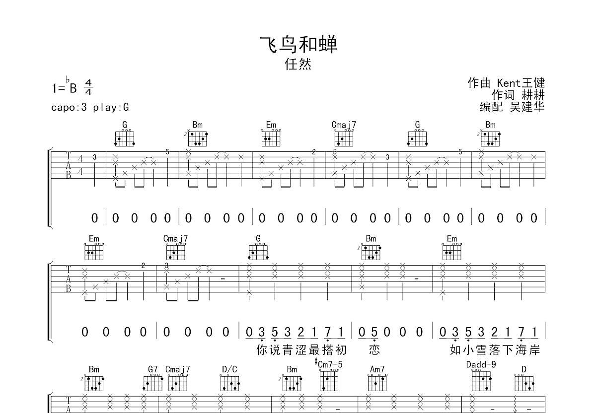 飞鸟和蝉吉他谱预览图