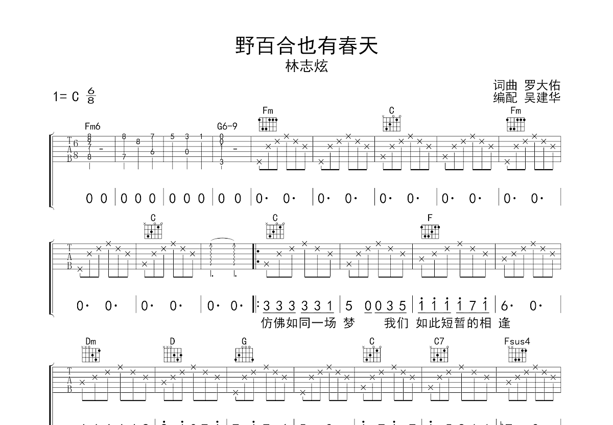 野百合也有春天吉他谱预览图